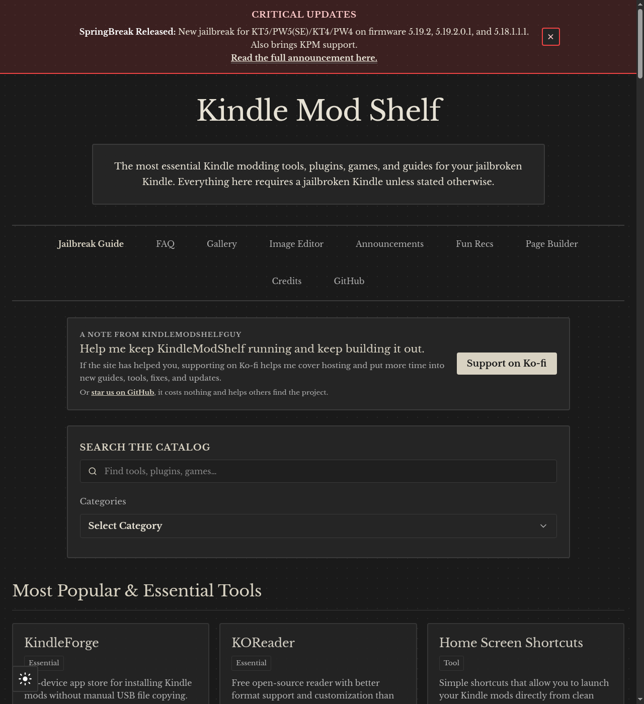 Catálogo de jogos e ferramentas do Kindle Mod Shelf